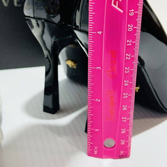 Versace Medusa 37.5/ US 7.5 Gold Black Patent Leather Pointed Toe Pump NIB $995 - Picture 12 of 15